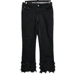 A.Z.I New York Fringe Hem Jeans Women 12 Black Straight Leg Distressed Edgy Boho